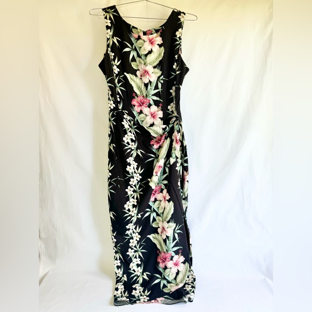 Hawaiian Floral Black Maxi Wrap Dress